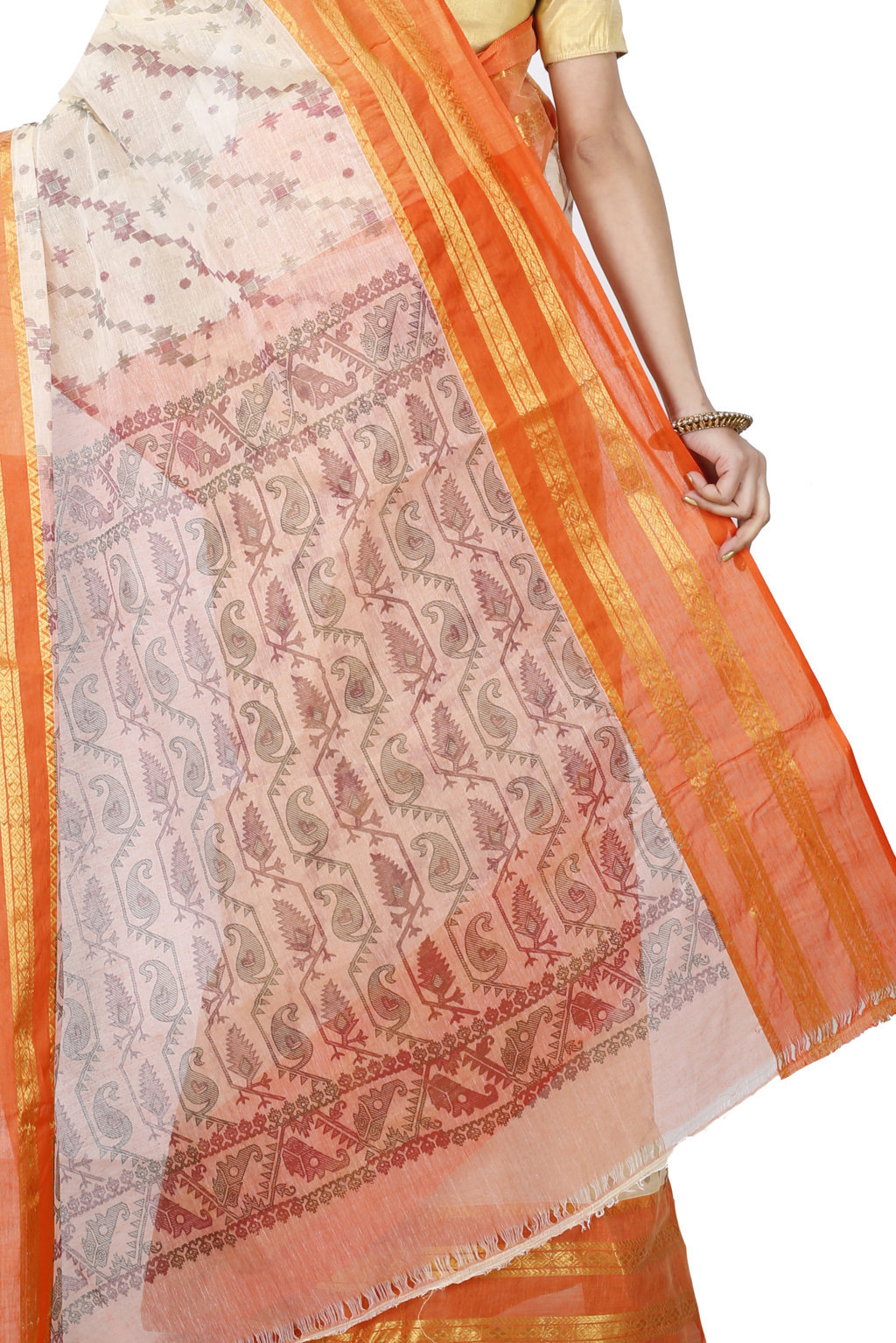 Orange Pure Cotton Rashi Print Tant Saree Print (1010)